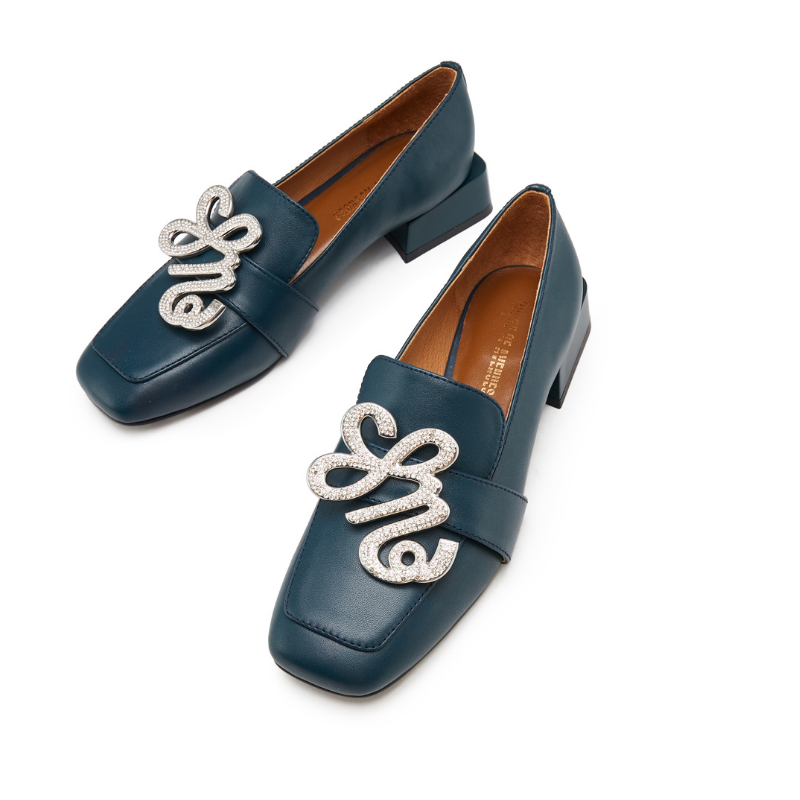 Ladies Square Toe Retro Loafer 5552 Navy | House of Avenues